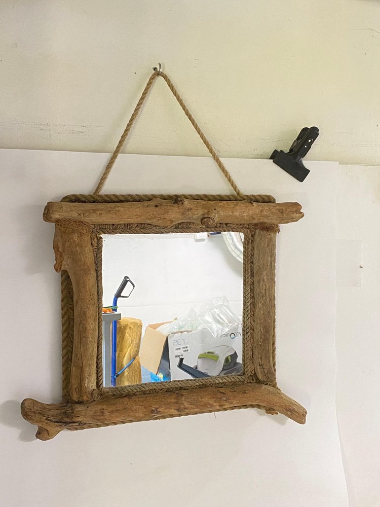 Driftwood and Rope Mirror in Grey Color, France, 1970s