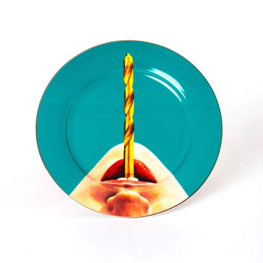 Porcelain Plate with Gold Border Drill by Seletti