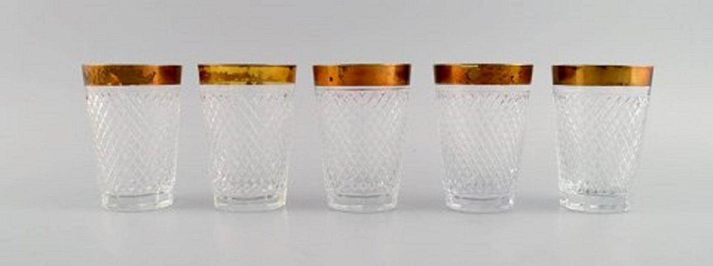 Drinking Glasses in Mouth-Blown Crystal Glass with Gold Edge, 1930s, Set of 7