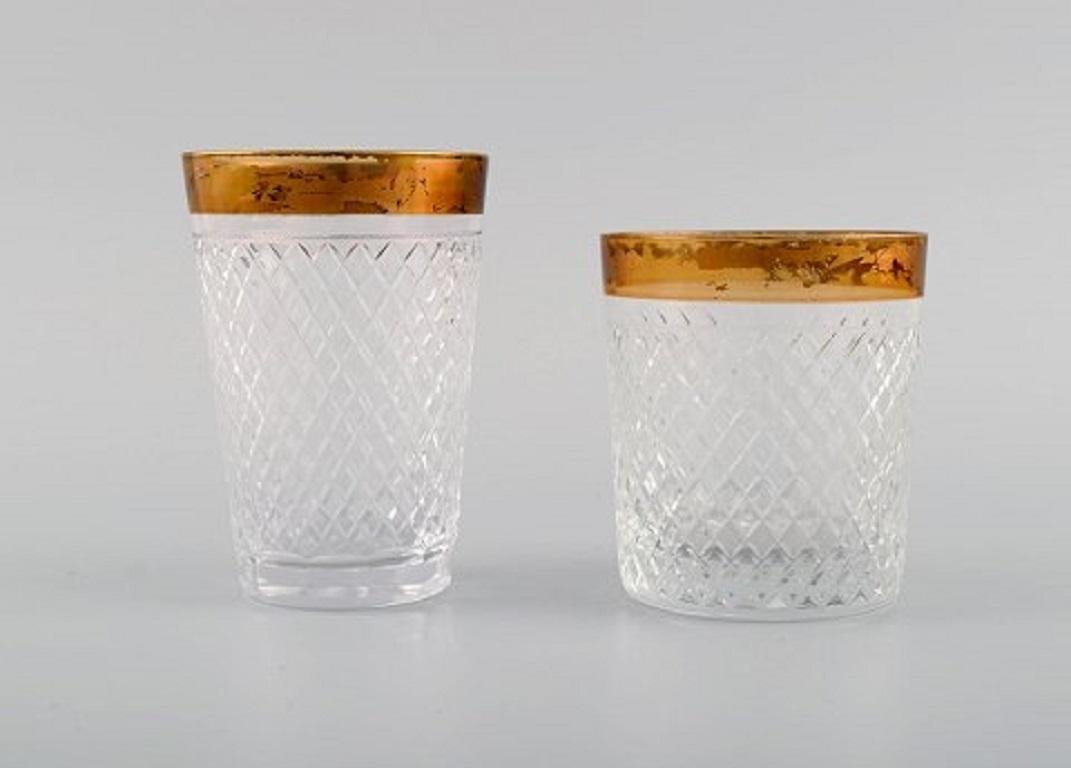 Drinking Glasses in Mouth-Blown Crystal Glass with Gold Edge, 1930s, Set of 7