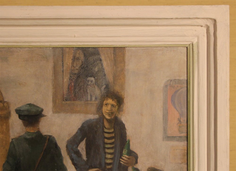 Drinking Men, 1970, Oil on Board, Framed