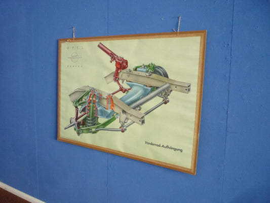 Driving School Wall Chart of Front Suspension from Opel, 1950s