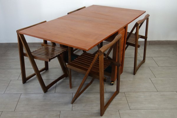 Drop-Leaf Table and Folding Chairs, 1960s, Set of 5-XTZ-2027918