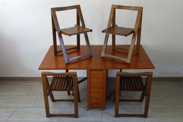 Drop-Leaf Table and Folding Chairs, 1960s, Set of 5-XTZ-2027918