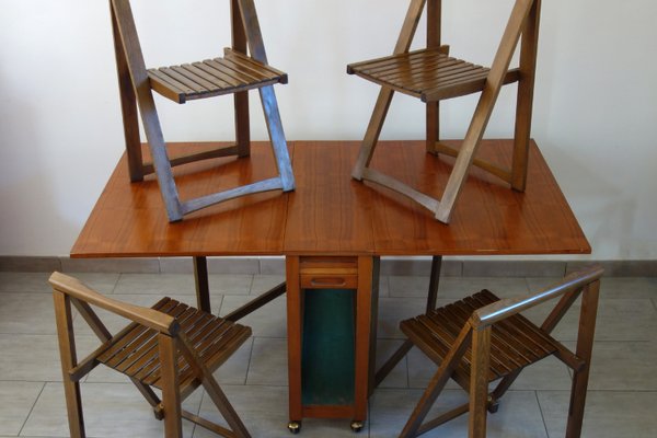 Drop-Leaf Table and Folding Chairs, 1960s, Set of 5-XTZ-2027918