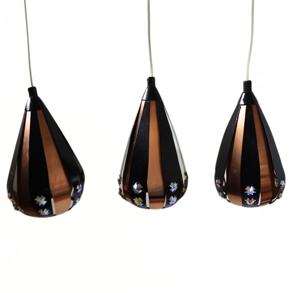 Droplet Pendant Lights in Copper by Werner Schou for Coronell Electrical Denmark, 1960s, Set of 3