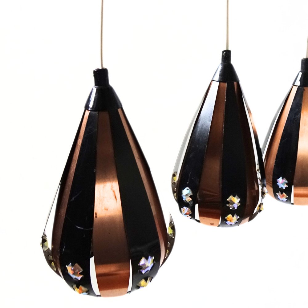 Droplet Pendant Lights in Copper by Werner Schou for Coronell Electrical Denmark, 1960s, Set of 3