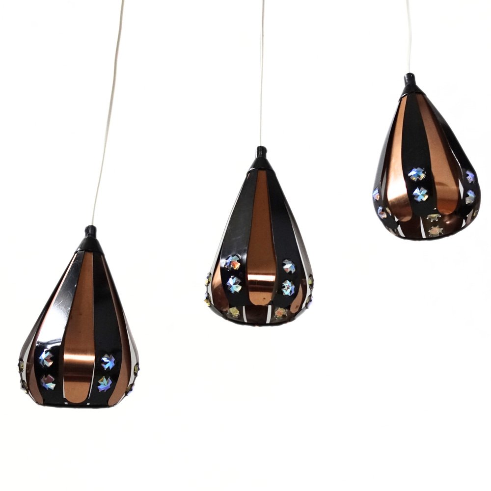 Droplet Pendant Lights in Copper by Werner Schou for Coronell Electrical Denmark, 1960s, Set of 3