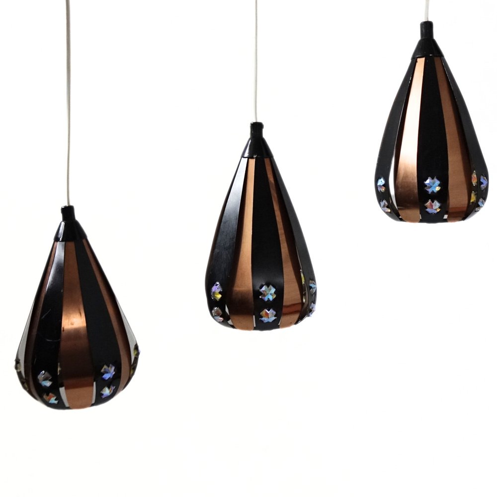 Droplet Pendant Lights in Copper by Werner Schou for Coronell Electrical Denmark, 1960s, Set of 3