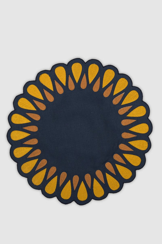 DROPS Off Navy/Mustard Embroidered Linen Placemat from Los Encajeros