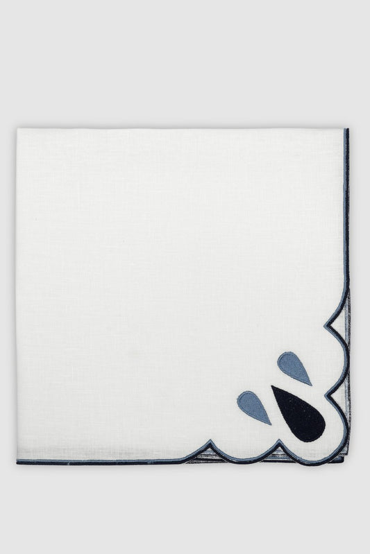 DROPS White/Navy Embroidered Linen Napkin from Los Encajeros