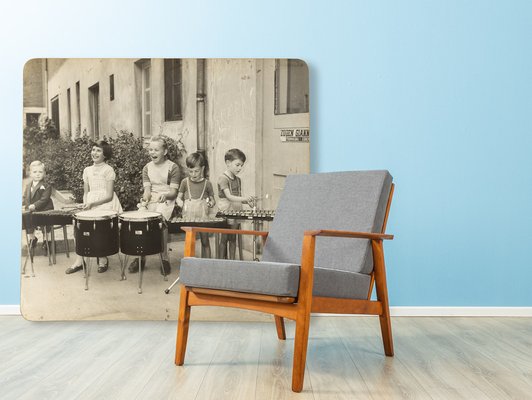 Drumming Kids, Black & White Photograph on Wooden Board, 1940s-GPP-1047677