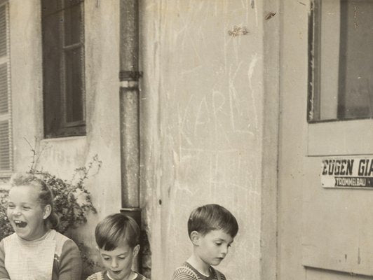 Drumming Kids, Black & White Photograph on Wooden Board, 1940s-GPP-1047677