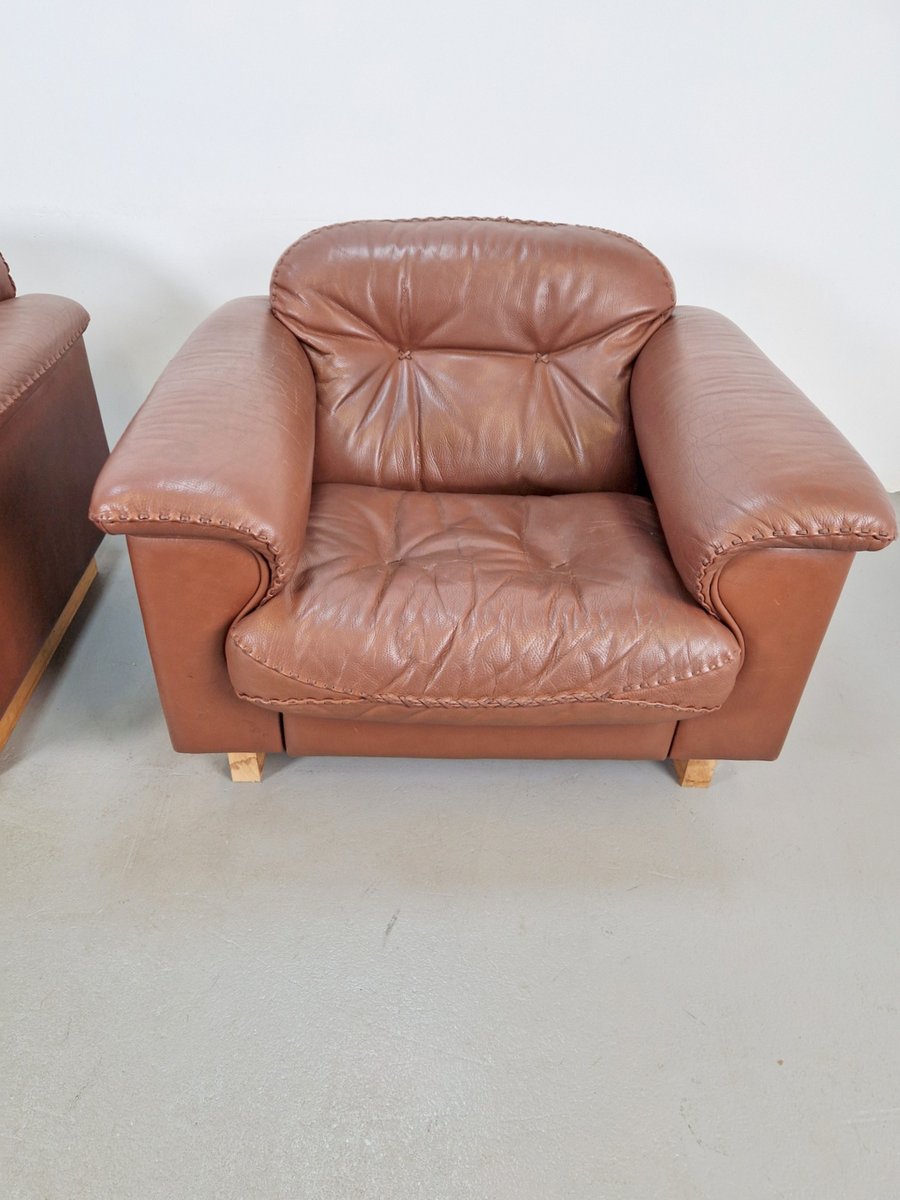 DS 101 Adjustable Brown Leather Armchairs from de Sede, 1970s, Set of 2