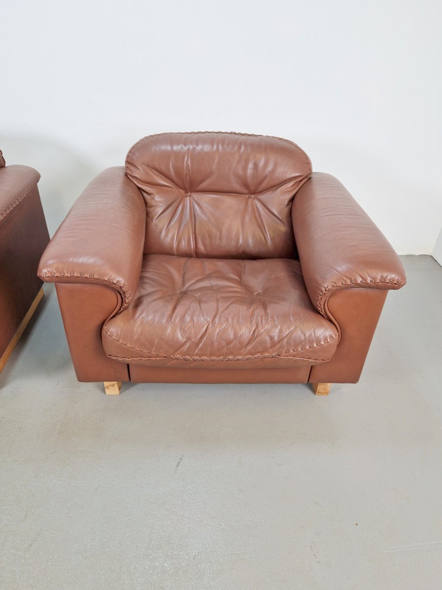 DS 101 Adjustable Brown Leather Armchairs from de Sede, 1970s, Set of 2