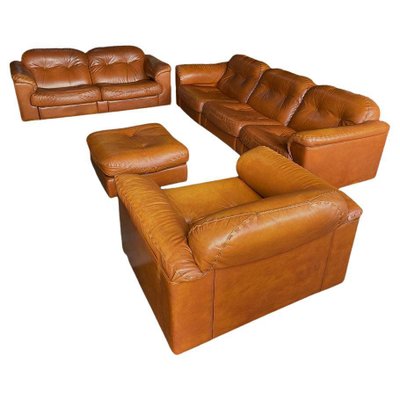 DS-101 Cognac Leather Sofas, Armchair and Ottoman from De Sede, 1970s, Set of 4-UCH-1450546