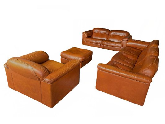 DS-101 Cognac Leather Sofas, Armchair and Ottoman from De Sede, 1970s, Set of 4-UCH-1450546