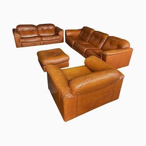 DS-101 Cognac Leather Sofas, Armchair and Ottoman from De Sede, 1970s, Set of 4-UCH-1450546