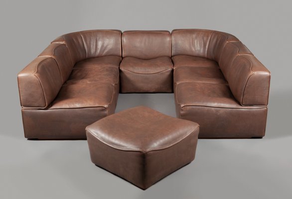 DS-15 Modular Sofa in Brown Leather from De Sede, 1970s, Set of 8-JIX-2020295