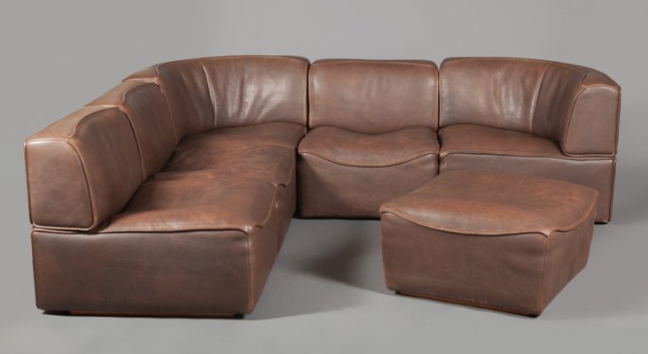 DS-15 Modular Sofa in Brown Leather from De Sede, 1970s, Set of 8-JIX-2020295