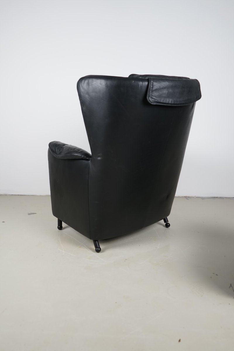 DS-23 Black Leather Chair & Ottoman by Josef Schulte for de Sede, 1980s, Set of 2