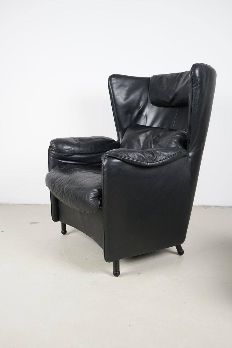 DS-23 Black Leather Chair & Ottoman by Josef Schulte for de Sede, 1980s, Set of 2