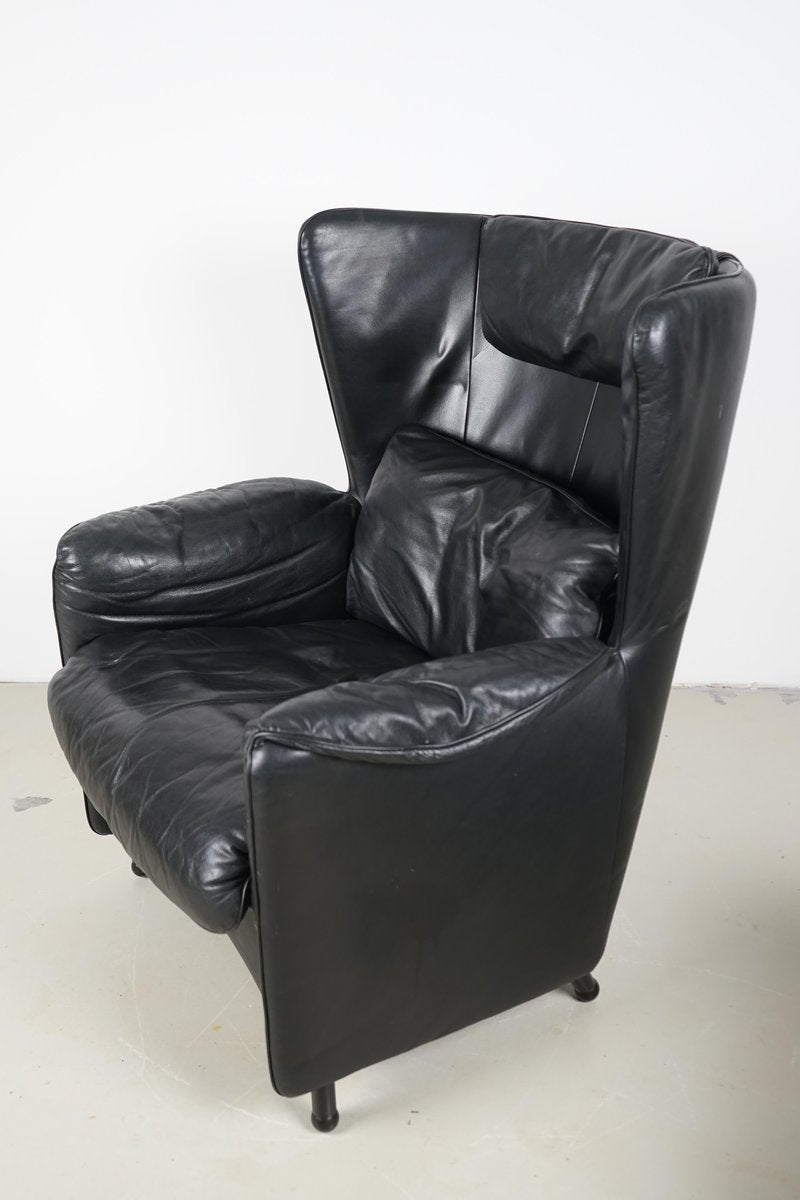 DS-23 Black Leather Chair & Ottoman by Josef Schulte for de Sede, 1980s, Set of 2