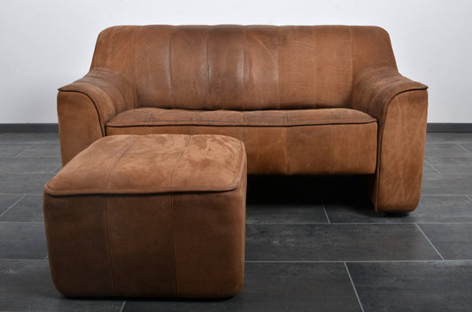 DS-44 Two Seater Sofa & Footstool in Neck Leather from De Sede, Set of 2