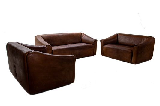 Ds 47 Leather 3-Seater & 2-Seater Brown Sofas from de Sede, 1980s, Set of 3