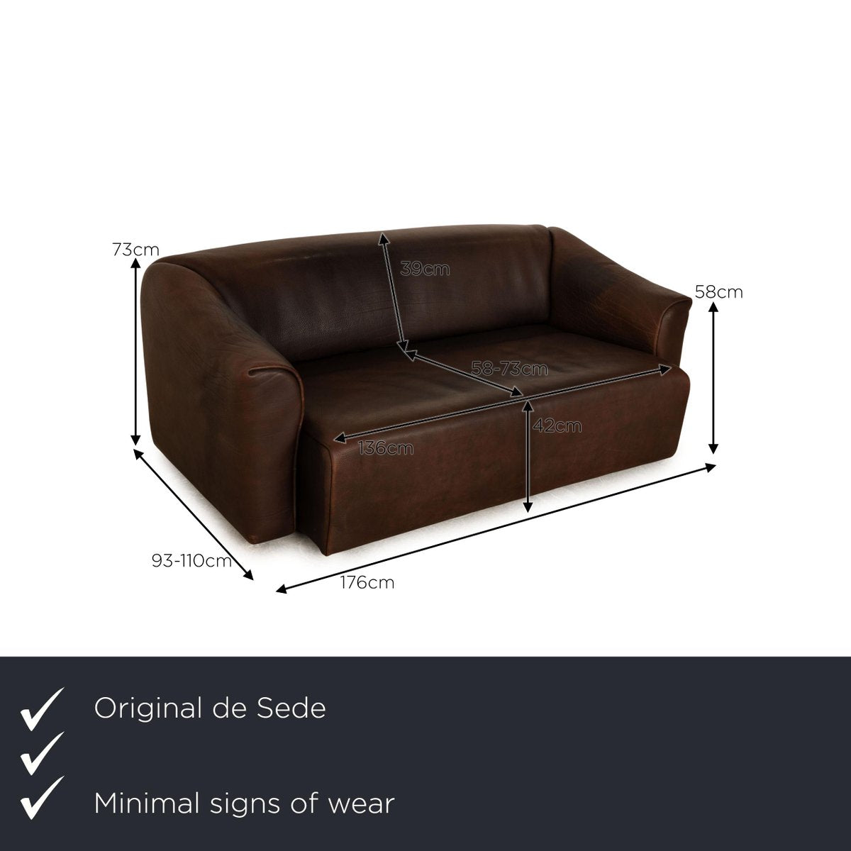 Ds 47 Leather Three-Seater Brown Sofa from de Sede