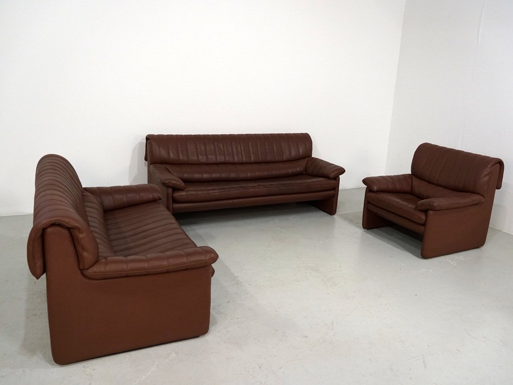 DS 68 Sofa Set in Brown Leather from De Sede, Set of 3