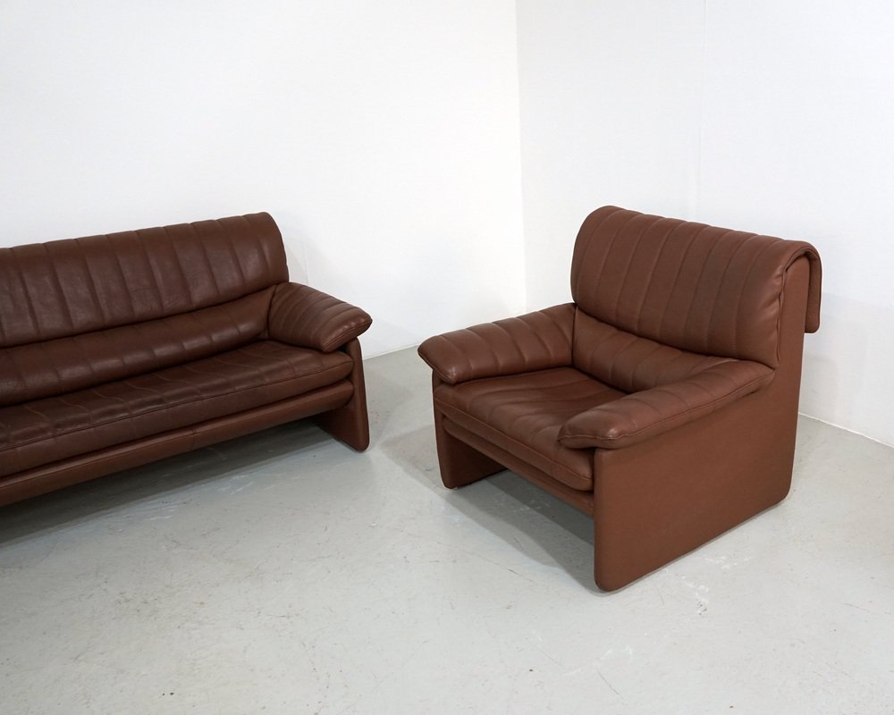 DS 68 Sofa Set in Brown Leather from De Sede, Set of 3