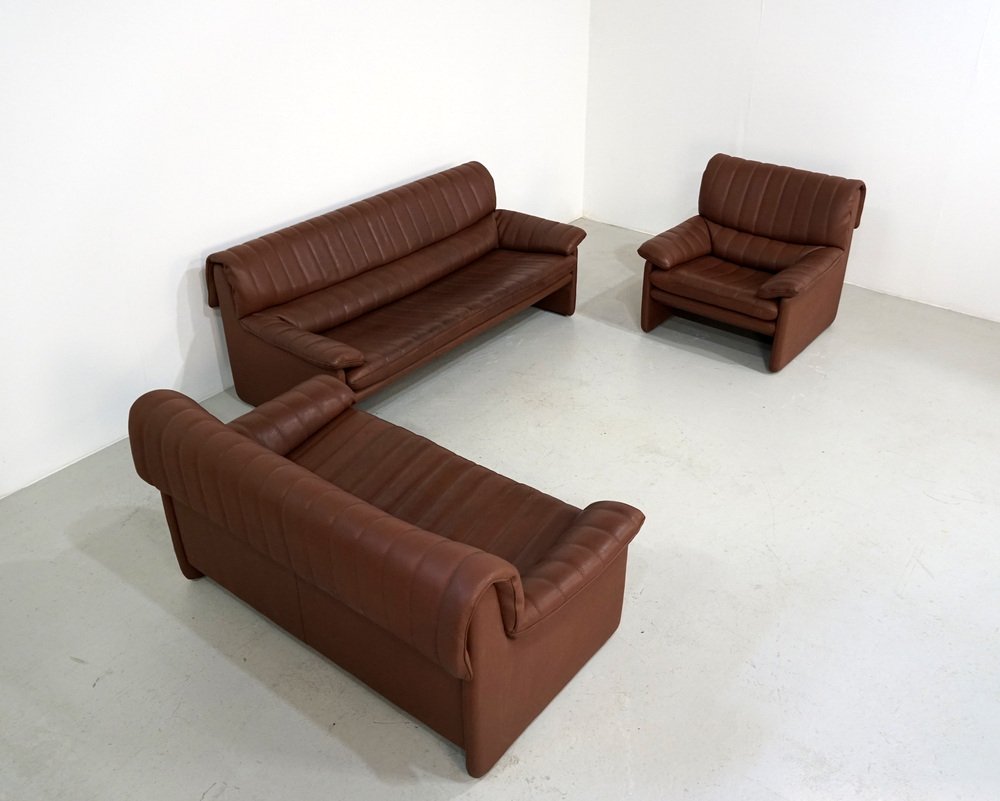 DS 68 Sofa Set in Brown Leather from De Sede, Set of 3-KA-1235733