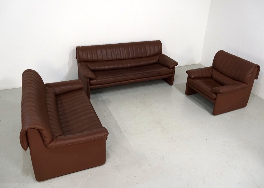 DS 68 Sofa Set in Brown Leather from De Sede, Set of 3