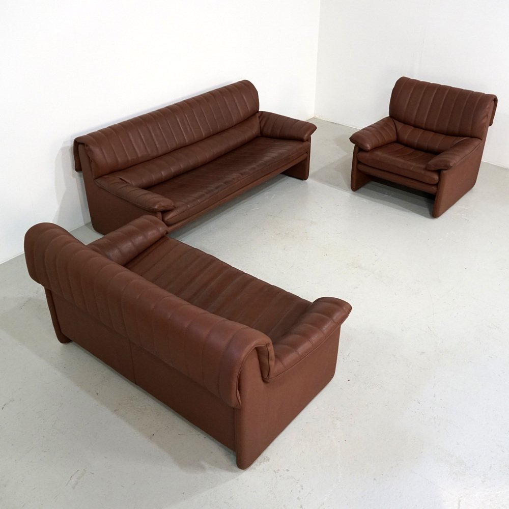 DS 68 Sofa Set in Brown Leather from De Sede, Set of 3