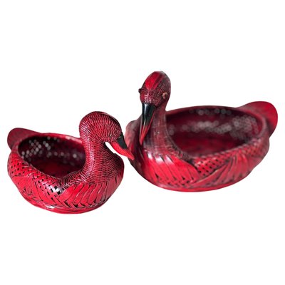 Duck-Shaped Vide Poches or Baskets in Rattan, Italy 1970s, Set of 2-UR-1806480