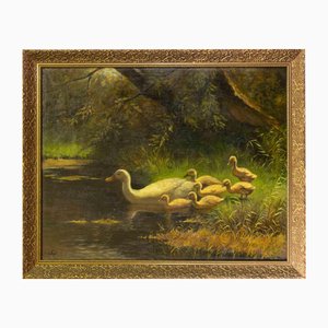 Ducks on the Waterfront, Oil on Linen, Early 20th Century-ZCI-2032695