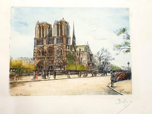 Dufza, Paris Notre Dame, Hand Signed Etching, 1940s