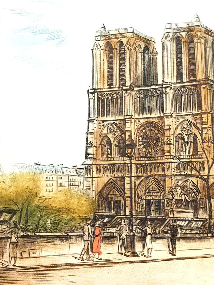 Dufza, Paris Notre Dame, Hand Signed Etching, 1940s