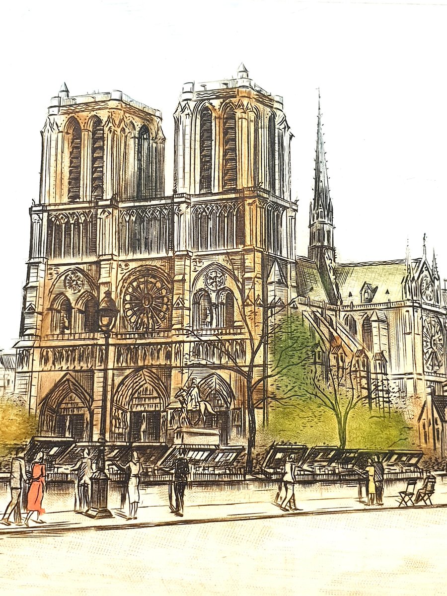 Dufza, Paris Notre Dame, Hand Signed Etching, 1940s