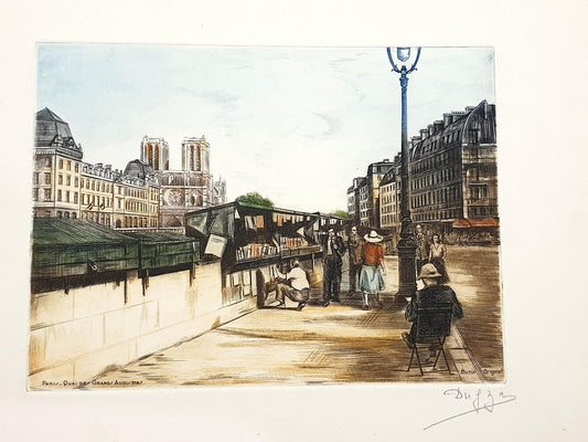 Dufza, Paris, Quai Des Grands Augustins, Etching, 1940s