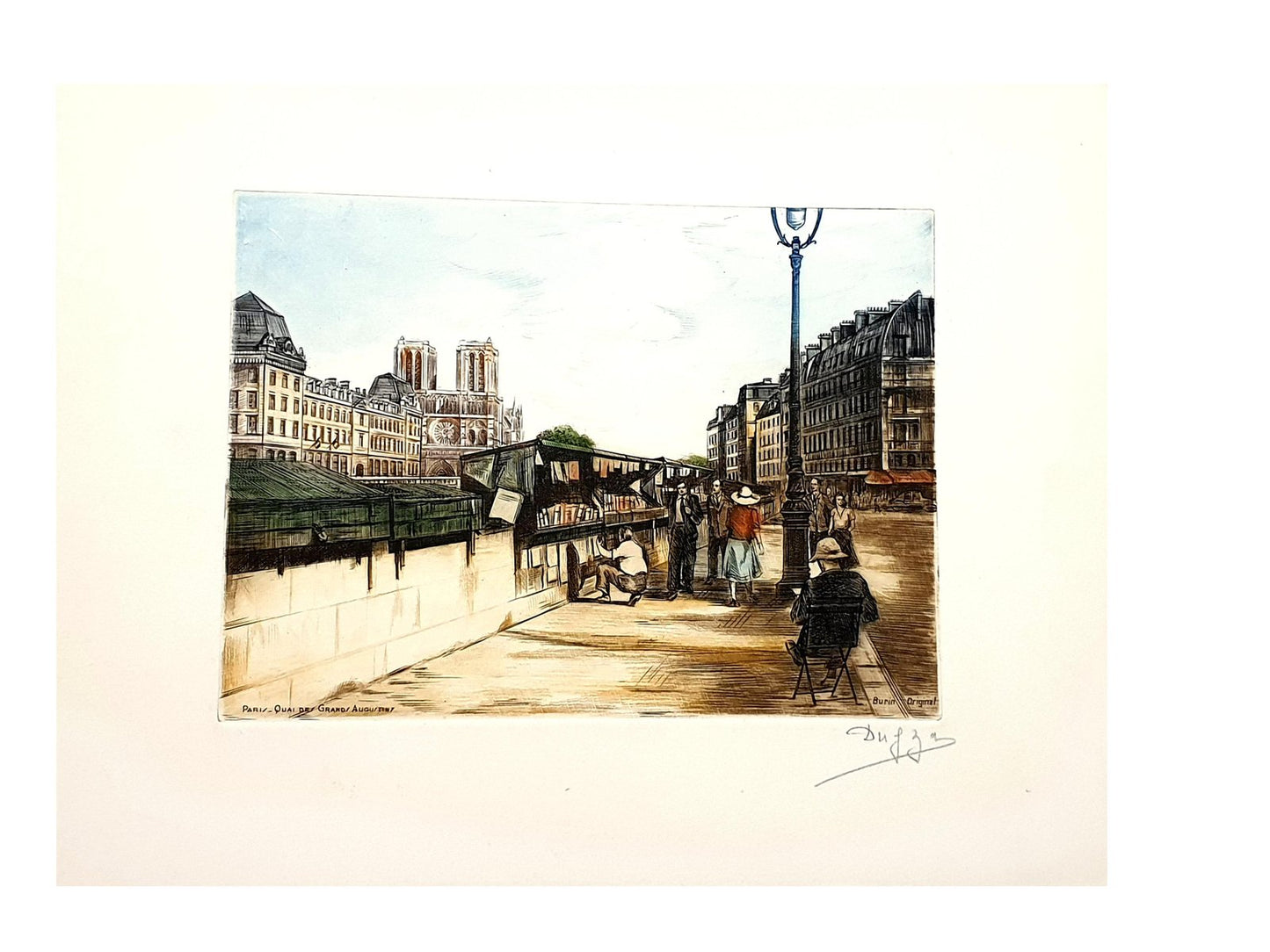 Dufza, Paris, Quai Des Grands Augustins, Etching, 1940s