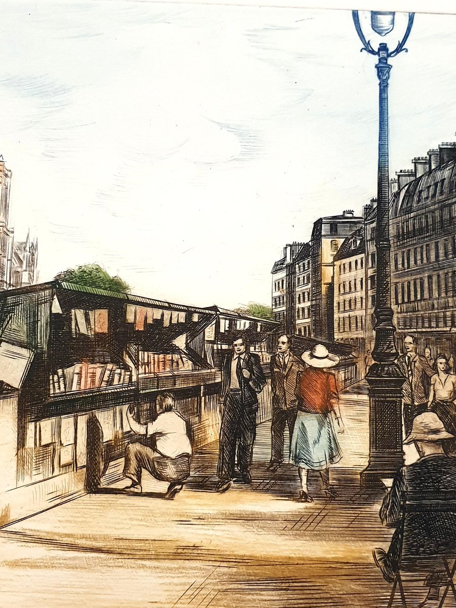 Dufza, Paris, Quai Des Grands Augustins, Etching, 1940s