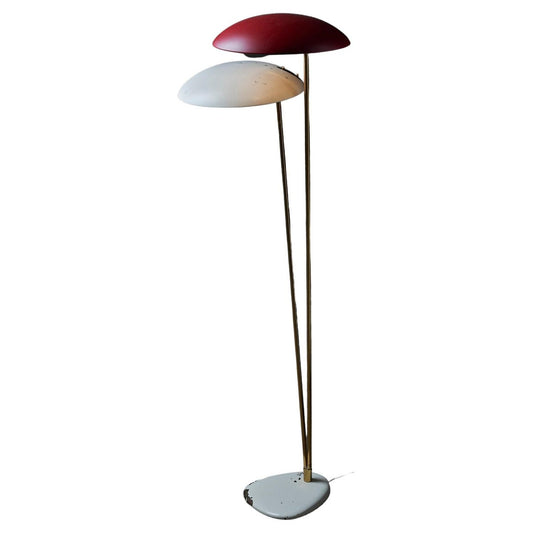 Duo Brass Stem with Coloured Shades Floor Lamp, 1950s