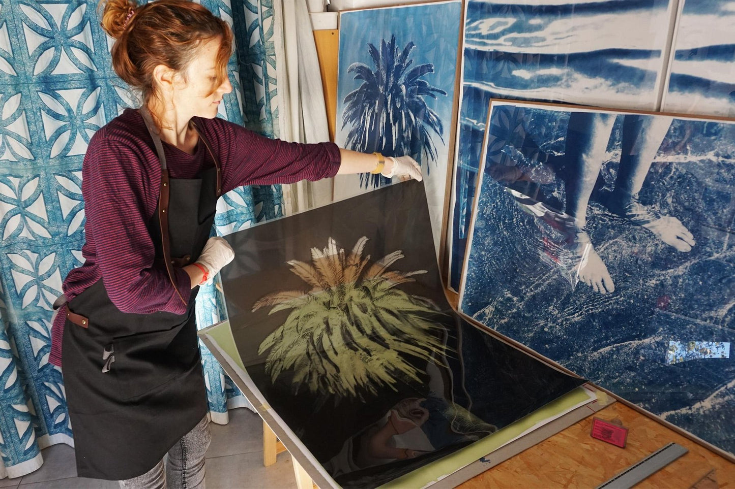 Duo of Egyptian Palms, Cyanotype on Paper, 2019