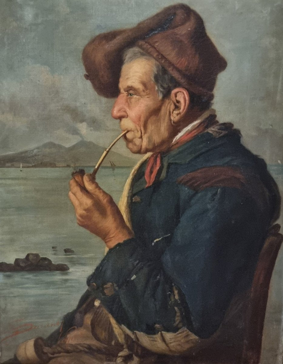 Duranti, Fisherman, 1870, Oil on Canvas, Framed