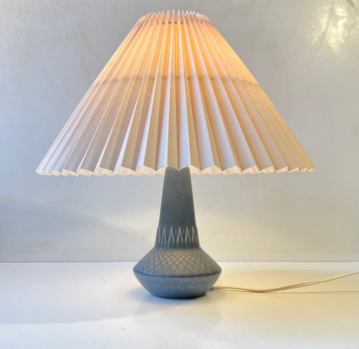 Dusty Blue Ceramic Table Lamp with Geometric Decor by Einar Johansen for Søholm, 1960s