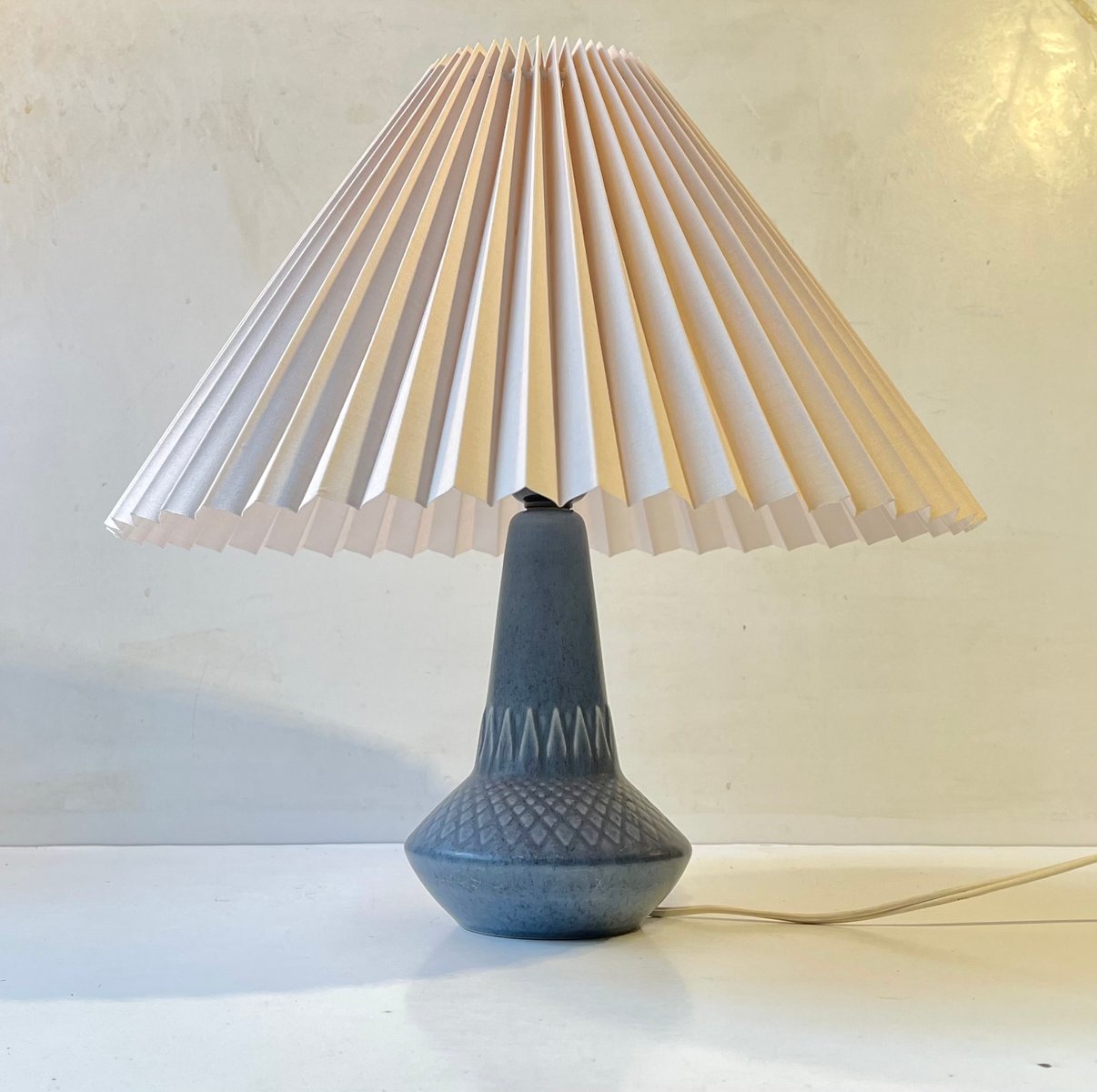 Dusty Blue Ceramic Table Lamp with Geometric Decor by Einar Johansen for Søholm, 1960s