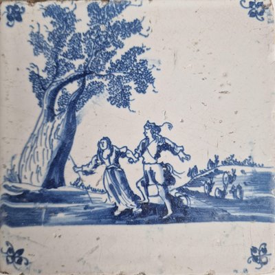 Dutch Apollo and Daphne Tile from Delft, 1670s, Set of 4-BXK-2026893