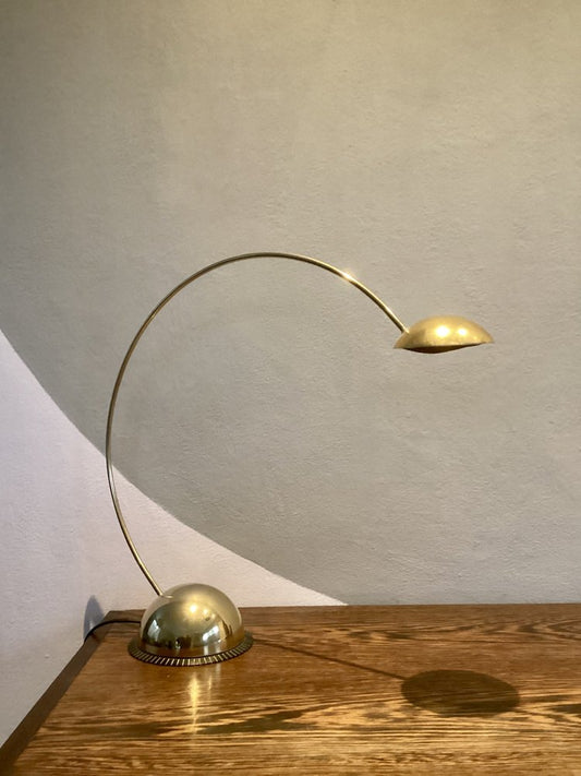 Dutch Arc Table Lamp in Brass from Vlieland, 1970s